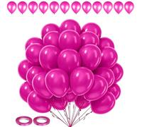 Personalize Pro 10 inches Hot Pink Round Party Balloons - 100 pcs with 2 Rolls of Hot Pink Ribbons - 5mm x 10 Meters, Perfect for Weddings, Anniversaries, Baby Showers, and Birthday Decorations