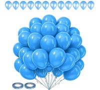 Personalize Pro 10 inches Light Blue Round Party Balloons - 100 pcs with 2 Rolls of Baby Blue Ribbons - 5mm x 10 Meters, Perfect for Weddings, Anniversaries and Birthday Decorations