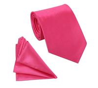 Personalize Pro Men's Tie and Pocket Square Set, Classic Satin Premium Solid Colour Necktie Handkerchief Set for Men, Wedding Party Formal Business Work Classic Men's Tie Sets Gifts, 8cm - Hot Pink