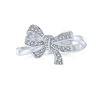 Personalize Romantic Holiday Party Bridal Cubic Zirconia Pave CZ Vintage Victorian Style Ribbon Band Bow Ring for Women Teen .925 Sterling Silver