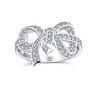 Personalize Romantic Holiday Party Bridal Cubic Zirconia Pave CZ Vintage Victorian Style Ribbon Band Bow Ring for Women Teen .925 Sterling Silver Customizable Jewelry