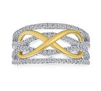 Personalize Romantic Two Tone Micro Pave CZ Accent Cubic Zirconia Crossover Intertwined Wide Statement Infinity Ring For Women Gold Plated .925 Sterling Silver Customizable