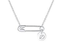 Personalize Script Initial Alphabet Letter D Support Symbol For displaced people Solidarity Round Circle Disc Sideways Safety Pin Necklace Pendant For Women Teen .925 Sterling Silver Custom Engraved