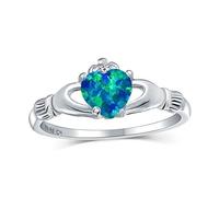 Personalize Sorority Sister BFF Celtic Irish Friendship Promise Crown Heart Blue Created Opal Claddagh Ring For Women Teen .925 Sterling Silver October Birthstone Customizable