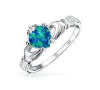 Personalize Sorority Sister BFF Celtic Irish Friendship Promise Crown Heart Blue Created Opal Claddagh Ring For Women Teen .925 Sterling Silver October Birthstone Customizable