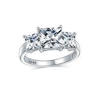 Personalize Square AAA CZ Princess Cut Promise Ring Cubic Zirconia Past Present Future Three Stone Engagement Ring for Women .925 Sterling Silver Customizable