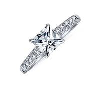 Personalize Timeless Classic Simple AAA CZ Square Princess Cut Solitaire Promise Engagement Ring For Women .925 Sterling Silver Cubic Zirconia Pave Side Stone Band Customizable
