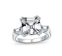Personalize Traditional Classic AAA CZ Side Stones Baguette Solitaire Square Asscher Cut Statement Engagement Ring For Women Thin Band .925 Sterling Silver Customizable