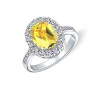 Personalize Traditional Vintage Style Brilliant Cut Canary Yellow Cubic Zirconia AAA CZ Promise 4CT Oval Pave Halo Engagement Ring For Women .925 Sterling Silver Customizable