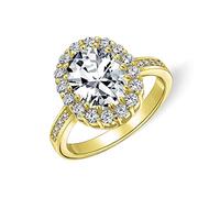 Personalize Traditional Vintage Style Brilliant Cut Cubic Zirconia AAA CZ Promise 4CTW Oval Pave Halo Engagement Ring For Women Gold Plated .925 Sterling Silver Customizable
