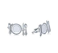 Personalize Unique Gift Culinary Gourmet Kitchen Foodie Engravable Restaurant Owner Chef Plated Knife Fork Cufflinks For Men .925 Sterling Silver