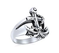 Personalize Unisex Tropical Beach Vacation Sailor Boat Nautical Sea Lover Ocean Rope Open Mariners Anchor Band Ring For Men Teen Oxidized 925 Sterling Silver Customizable Made in Turkey