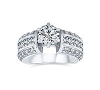 Personalize Vintage Art Deco Style AAA CZ Round Brilliant Cut Solitaire Engagement Ring For Women Wide 3 Row Pave Princess Cut Side Stone Band .925 Sterling Silver Customizable