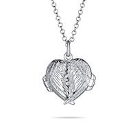 Personalize Vintage Style Dome Small Dome Protection Guardian Angel Wing Feathered Heart Shaped Keepsake Locket For Women Teens Holds Photos Pictures .925 Silver Necklace Pendant Customizable