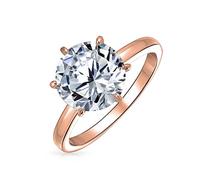 Personalize Wedding Classic Timeless Cubic Zirconia AAA CZ 6 Prong Setting Round Brilliant Cut Solitaire Engagement Ring For Women Thin 2MM Band .925 Sterling Silver Rose Gold Plated Customizable