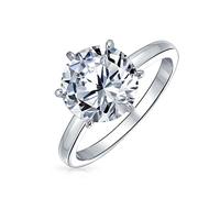 Personalize Wedding Classic Timeless Cubic Zirconia AAA CZ 6 Prong Setting Round Brilliant Cut Solitaire Engagement Ring For Women Thin 2MM Band .925 Sterling Silver Customizable
