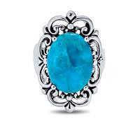 Personalize Western Jewelry Boho Vintage Style Large Gemstone Filigree Oval Cabochon Armor Full Finger Statement Blue Turquoise Ring For Women Oxidized .925 Sterling Silver Customizable