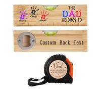 Personalized 1-10 Handprints Name Spirit Level Bottle Opener Custom Dad We Love You More That We Can Measure Measuring Tape This Dad Belongs to Wooden Spirit Level Gifts for Fathers Day