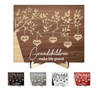 Personalized 1-15 Kid's Name Family Tree Plaque Grandkids Make Life Grand Sign Grandma Tree of Life Wooden Sign 3D Engraved Hearts Family Tree Sign with Stand Birthday Home Decor Gift for Mom Gradnma