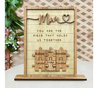 Personalized 1-9 Child's Names Puzzle Piece Sign You Are The Piece That Holds Us Together Wood Plaque Mother's Day Puzzle Sign for Mom Grandma (Style 7)