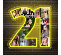 Personalized 1-99 Birthday Number Photo Collage 21 Neon Sign, 21 Twenty one Led Neon Light Sign 21th Happy Birthday Party Wall Decoration, Anniversary Chrismas Birthday Gifts
