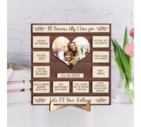 Personalized 10 Reasons Why I Love You Photo Frame Custom Couple Name Date Wooden Plaque Last of Love Wall Art Birthday Valentine's Day Anniversary Wedding Home Decor Gift for Lover Girlfriend Wife