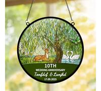 Personalized 10th Wedding Anniversary Stained Glass Suncatchers Custom Mr and Mrs Windows Hanging with Name Date 10 Year Anniversary Tree Glass Ornament Gifts for Christmas Birthday
