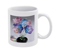Personalized 12Oz Colored Glass Flowers Coffee Mug with Handle Custom Mugs for Men Women Microwave & Dishwasher Safe Ceramic Cup for Tea Milk Latte Cocoa Hot Or Cold Drinks