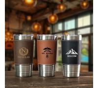 Personalized 16 Oz Leather Tumbler Gift for Him,Personalized Leather Tumbler,Custom Engraved Stainless Steel Cup (Black)