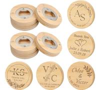 Personalized 2-in-1 Wooden Magnetic Bottle Opener/Coaster, Custom Round Wedding Beer Bottle Opener with Engraved Bride & Groom Name for Guest Favor, Bars Parties Beer Lover Gift(30pcs)