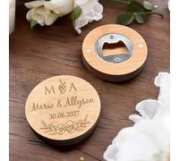 Personalized 2-in-1 Wooden Round Magnetic Bottle Opener/Coaster, Custom Engraved Name Bottle Opener Wedding Guest Souvenir Gift, Beer Lover Bars Parties Men Gifts(50pcs)