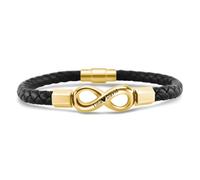 Personalized 2 Names Infinity Leather Bracelet, Custom Engraved Braided Leather Infinity Bracelet for Men (Gold)