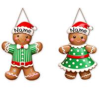 Personalized 2 Pcs Gingerbread Christmas Decorations Custom Name Wooden Welcome Hanging Sign for Front Door Home Porch Walls Yard Indoor Outdoor Xmas Ginger Bread Decor