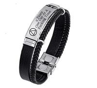 Personalized 2 Years AA NA Sobriety Gifts for Women Men,Stainless Steel Leather Narcotics Alcoholics Anonymous Addiction Bracelets Bangle,Inspired One Day at A Time Sober Recovery Jewelry for Her Him