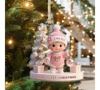 Personalized 2025 Baby's First Christmas Ornament Custom Cartoon Baby Standing Beside Xmas Tree Ornament Newborn 1st Christmas Hanging Ornaments Decor Gift for Newborn Baby Girl Granddaughter