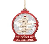 Personalized 2025 Travel Adventure Ornament with World Map Custom Name Location Destination Adventure Journey Vacation Keepsake Ornament Travel Themed Christmas Tree Decoration Gift for Traveler