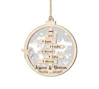 Personalized 2025 Travel Adventure Ornament with World Map Custom Name Location Destination Adventure Journey Vacation Keepsake Ornament Travel Themed Christmas Tree Decoration Gift for Traveler
