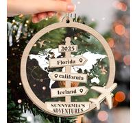 Personalized 2025 Travel Ornament with World Map Custom Name Location Destination Keepsake, Custom Travel-Themed Christmas Tree Decoration for Traveler (wood round 1pcs)