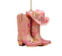 Personalized 2D Flat Cowboy Boots and Hat Christmas Ornament,Custom Western Cowgirl Boot Hat Hanging Ornaments with Name,Home Decor Xmas Trees Ornaments,Xmas Western Gift for Friend Cowboy Cowgirl