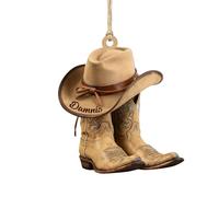 Personalized 2D Flat Cowboy Boots and Hat Christmas Ornament,Custom Western Cowgirl Boot Hat Hanging Ornaments for Christmas Trees,Xmas Western Gift for Cowboy Cowgirl