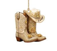 Personalized 2D Flat Cowboy Boots and Hat Christmas Ornament,Custom Western Cowgirl Boot Hat Hanging Ornaments with Name,Home Decor Xmas Trees Ornaments,Xmas Western Gift for Friend Cowboy Cowgirl