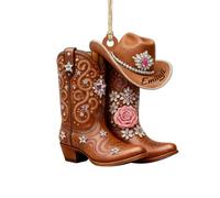 Personalized 2D Flat Cowboy Boots and Hat Christmas Ornament,Custom Western Cowgirl Boot Hat Hanging Ornaments with Name,Home Decor Xmas Trees Ornaments,Xmas Western Gift for Friend Cowboy Cowgirl