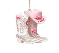 Personalized 2D Flat Cowboy Boots and Hat Christmas Ornament,Custom Western Cowgirl Boot Hat Hanging Ornaments with Name,Home Decor Xmas Trees Ornaments,Xmas Western Gift for Friend Cowboy Cowgirl