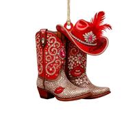 Personalized 2D Flat Cowgirl Boots and Hat Christmas Ornament,Custom Western Cowgirl Boot Hat Hanging Ornaments for Christmas Trees,Xmas Western Gift for Cowgirl