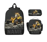 Personalized 2D Flat Engineering Car-Themed Backpack Set for Women or Men Construction Bulldozers Large Capacity Casual Daypack Set for Engineering Enthusiasts Custom Casual Outdoor Travel Daypack