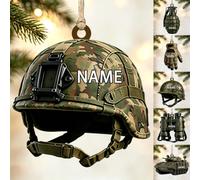 Personalized 2D Flat Military Gear Christmas Ornament, Custom Camo Tactical Helmet/Glove/Binocular/Armored Vehicle Acrylic Hanging Ornament, Patriotic Veteran Soldier Xmas Tree Decor for Military Fans
