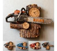 Personalized 2D Flat Print Chainsaw Logging Themed Clock for Bedroom Living Room Club Kitchen Custom Lumberjack's Name Wall Art Clock Chainsaw Logging Themed Wall Sign Plaque Home Decor Gift for Dad