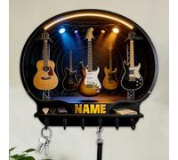 Personalized 2D Flat Print Guitar Stand Themed Wall Mounted Hooks for Music Lovers Family Friends Custom Rock Electric Guitar Coat Rack Music Themed Key Storage Holder for Living Room Hallway Office
