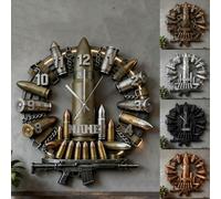 Personalized 2D Flat Print Gun Bullet Clock for Bedroom Living Room Club kitchen Man Cave Custom Name Hunting Gear Bullet Theme Clock Gun Wall Art Sign Plaque Home Decor Gift for Grandpa Dad Husband