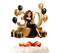 Personalized 30th Birthday Cake Topper Custom Number Face Photo Caricature Acrylic Cake Toppers for Decorations Happy Birthday Party Supplies, Women Girls Pink